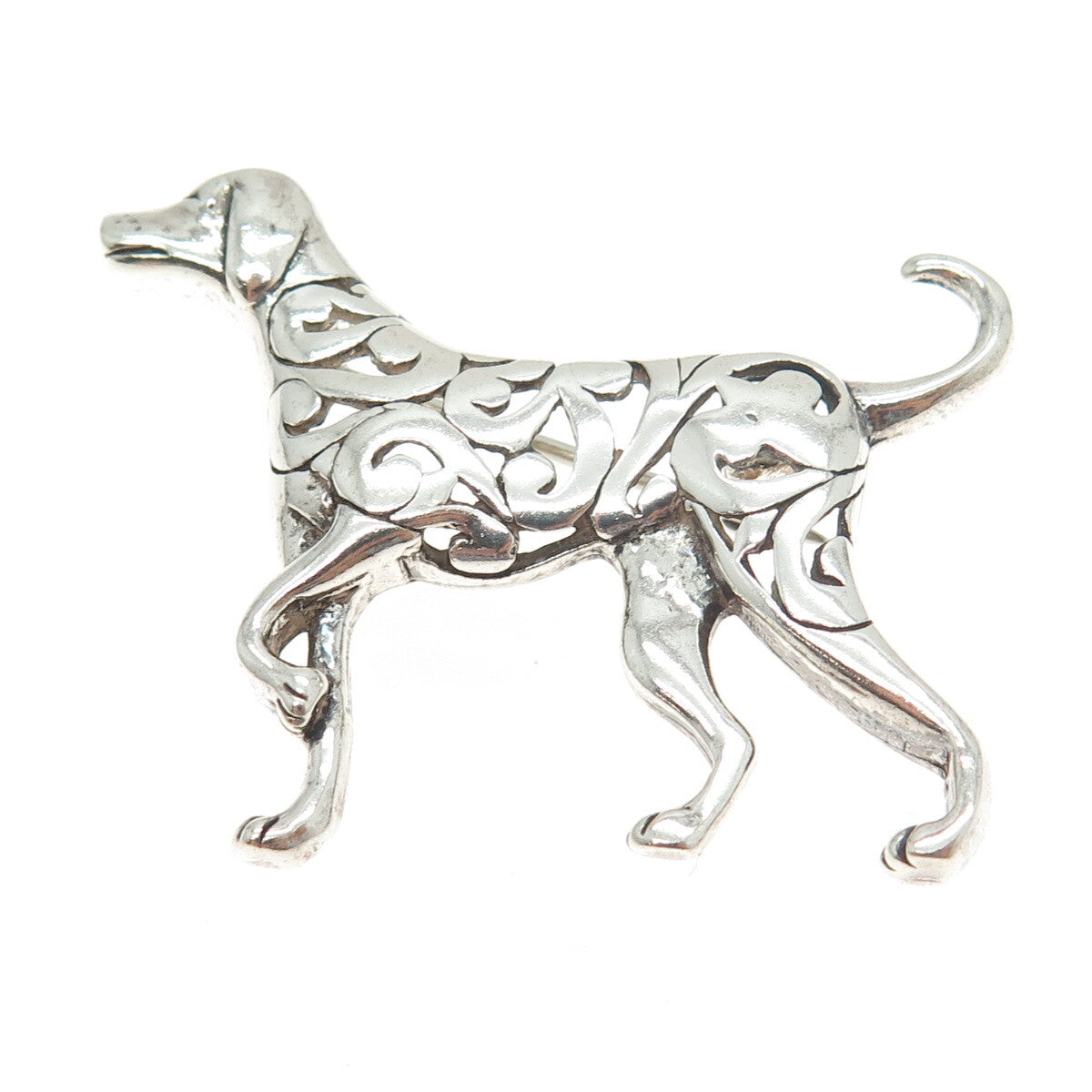 925 Sterling Silver Vintage Ornate Pointer Dog Pin Brooch