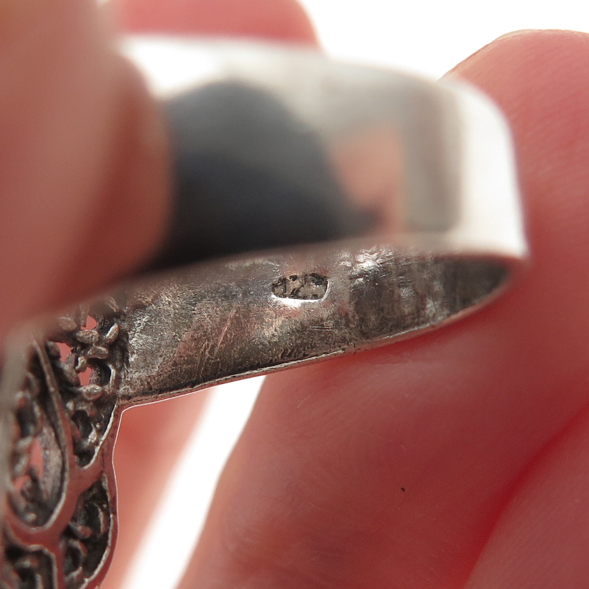 925 Sterling Silver Vintage Egyptian Scarab Oxidized Ring Size 7.5