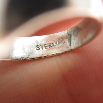 925 Sterling Silver Vintage Real Carnelian Modernist Oxidized Ring Size 6.5