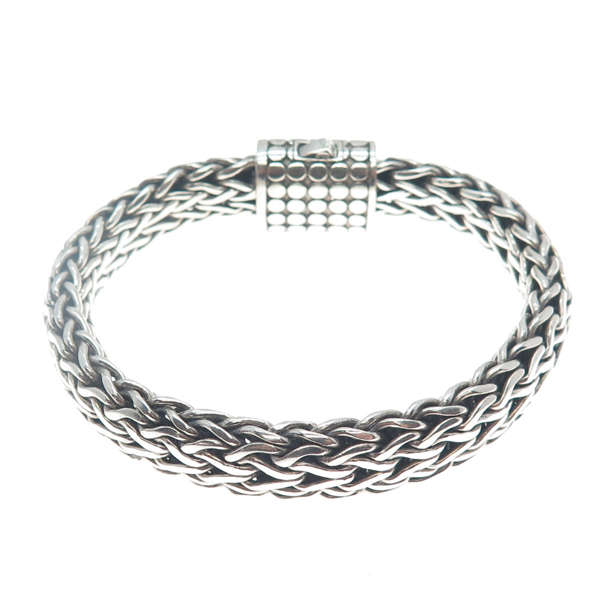 925 Sterling Silver Vintage Oxidized Solid 71.9g Spiga Link Bracelet 7"