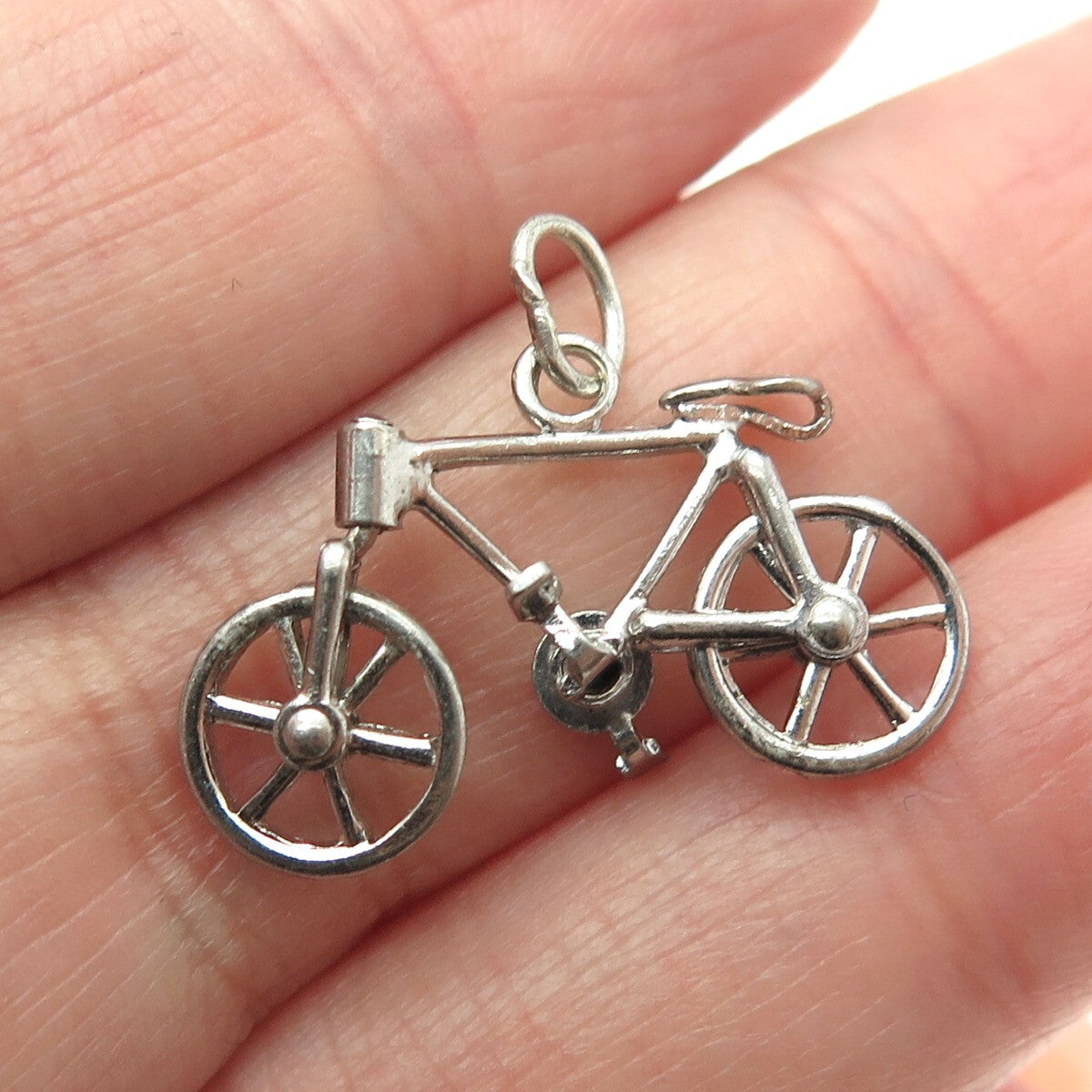 925 Sterling Silver Antique Art Deco Bicycle Minimalist Charm Pendant