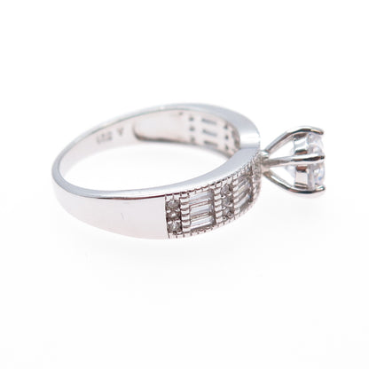 925 Sterling Silver Round & Emerald-Cut C Z Engagement Ring Size 7.25
