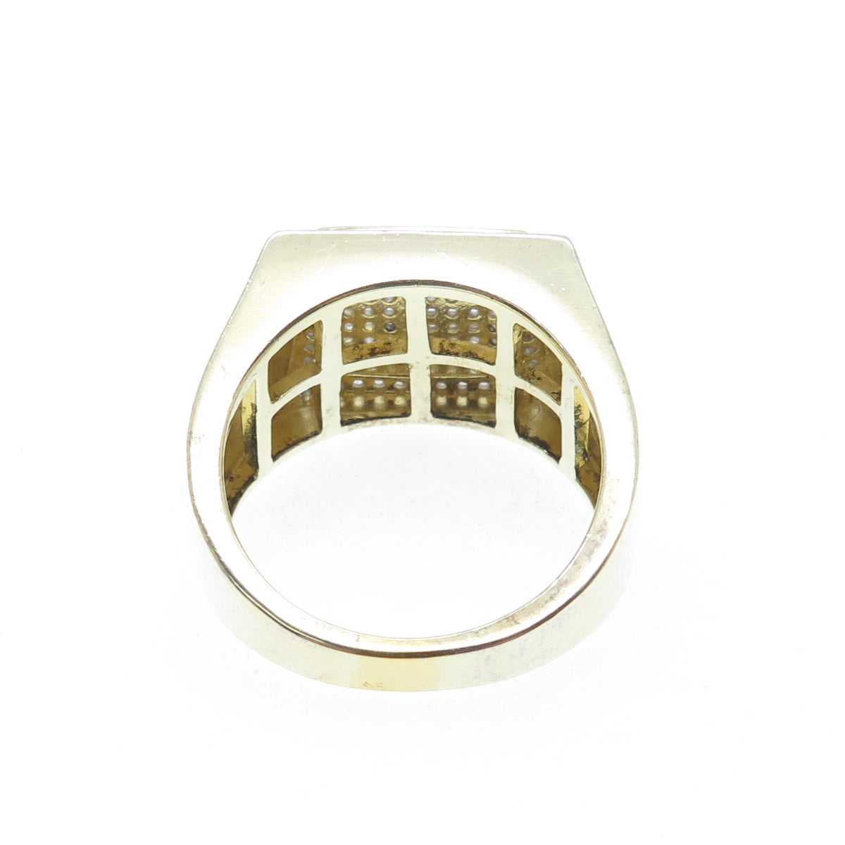 925 Sterling Silver Gold Plated Round-Cut Shaped C Z Signet Wide Ring Size 10.25