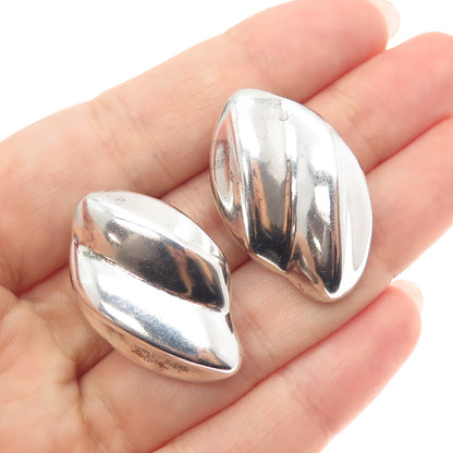 925 Sterling Silver Vintage Mexico Modernist Petal Clip On Earrings