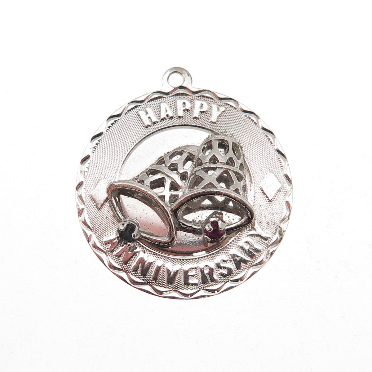 JewelArt 925 Sterling Silver Vintage Rhinestone Happy Anniversary Charm Pendant