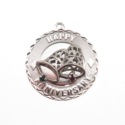 JewelArt 925 Sterling Silver Vintage Rhinestone Happy Anniversary Charm Pendant