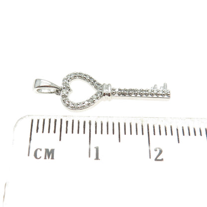 925 Sterling Silver Real Round-Cut Diamond Heart Key Minimalist Charm Pendant