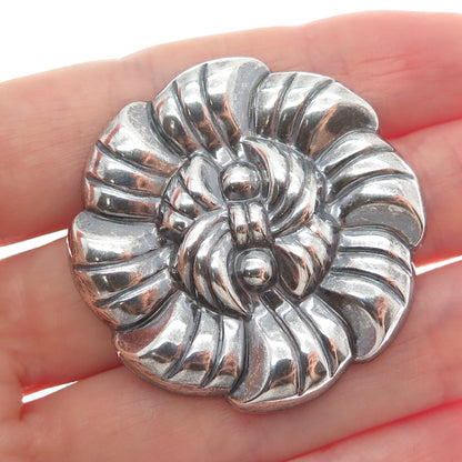 925 Sterling Silver Vintage Flower Ribbed Oxidized Pin Brooch