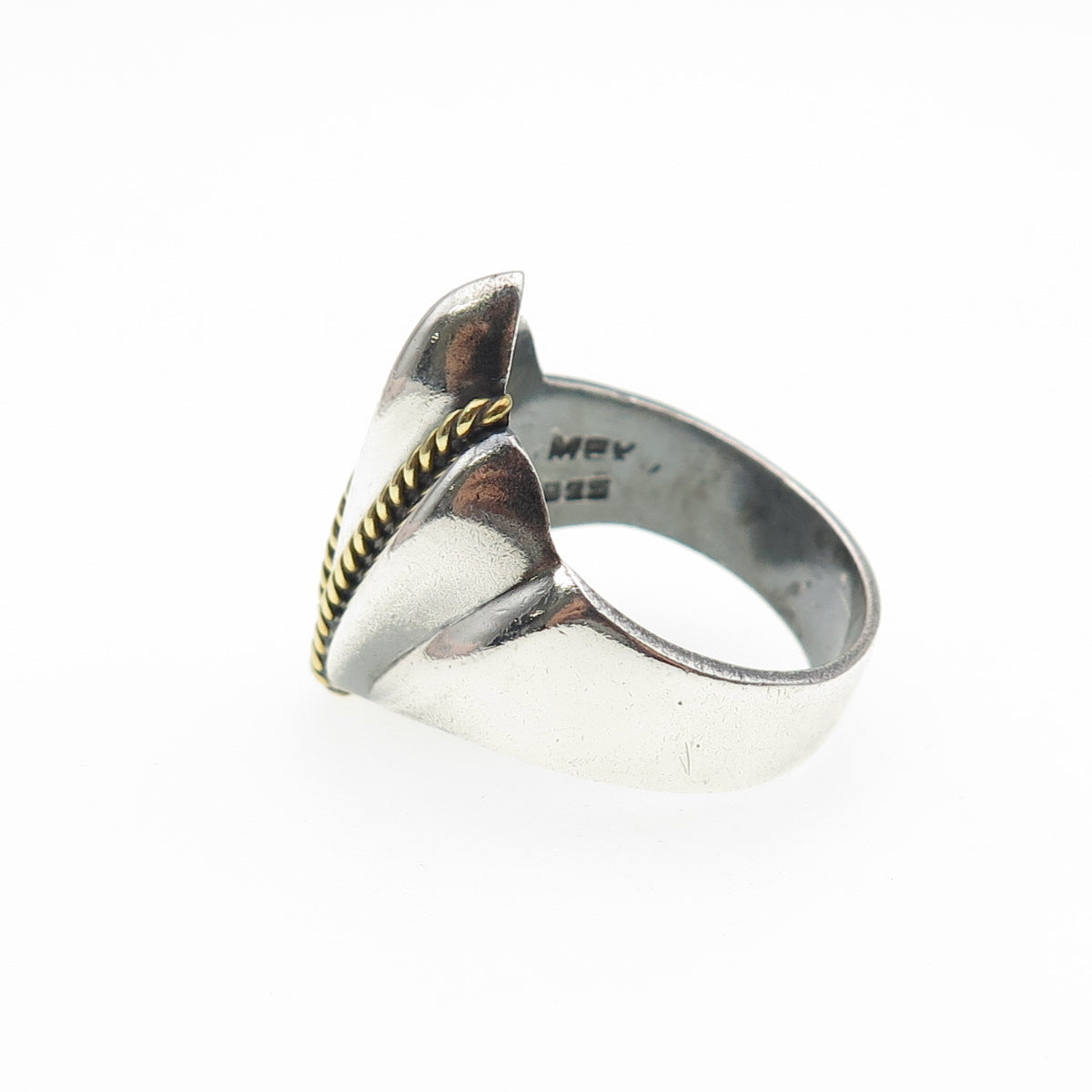 925 Sterling 2-Tone Vintage Mexico Modernist Seashell Oxidized Ring Size 10.25