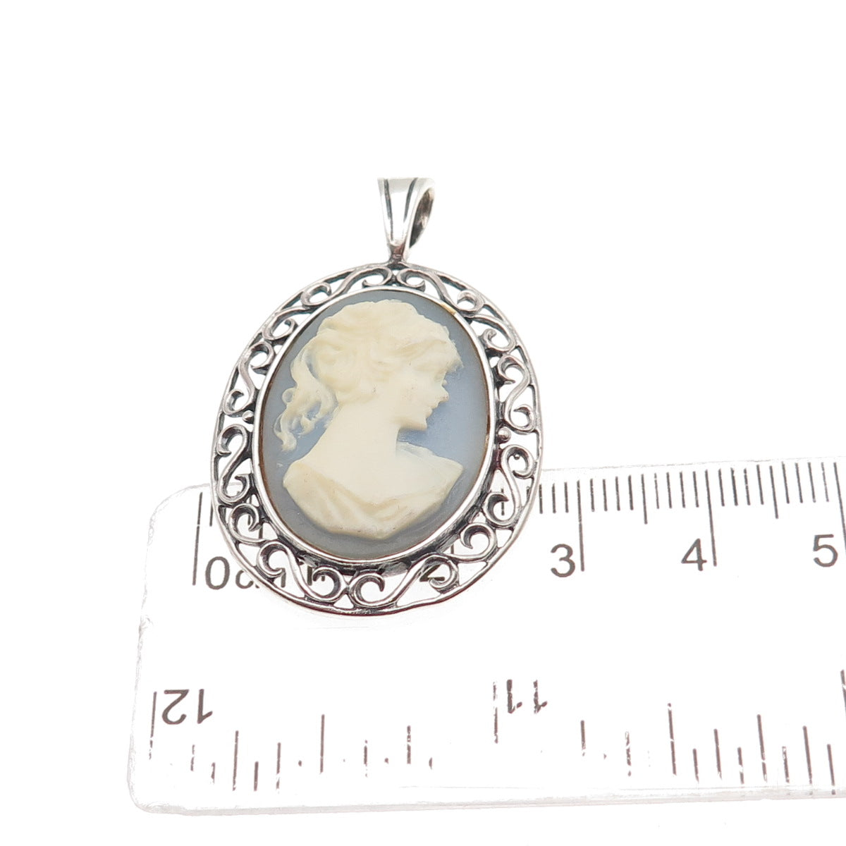 Jezlaine 925 Sterling Silver Vintage Ceramic Lady Cameo Charm Pendant