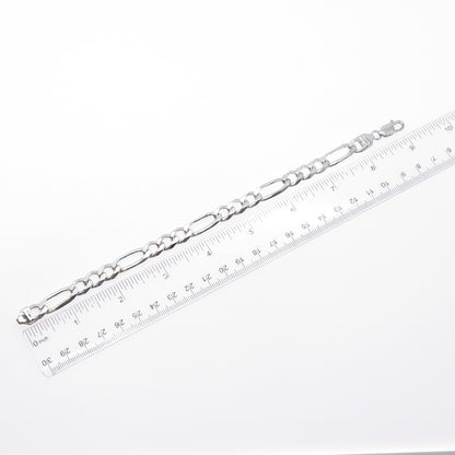 HAN 925 Sterling Silver Vintage Italy Figaro Link Bracelet 8.75"