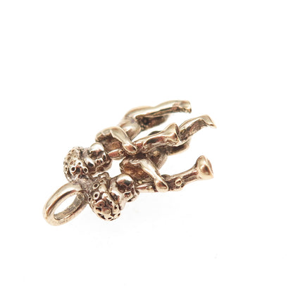 925 Sterling Silver Gold Plated Antique Art Deco Gemini 3D Charm Pendant