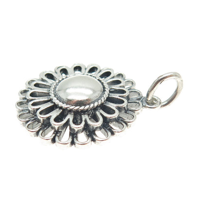 SX Sally C 925 Sterling Silver Vintage Floral Oxidized Pendant