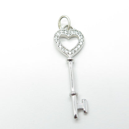 925 Sterling Silver Pave C Z Key Heart Pendant