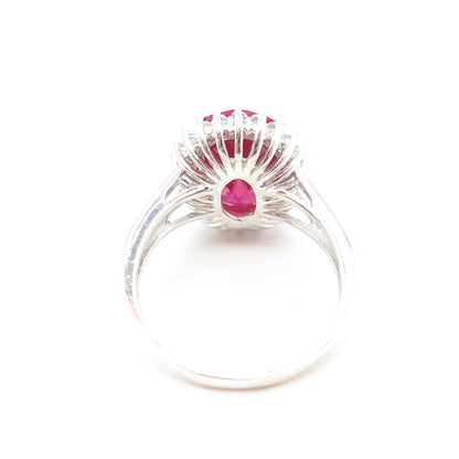 925 Sterling Silver Lab-Created Ruby & C Z Ring Size 7.75