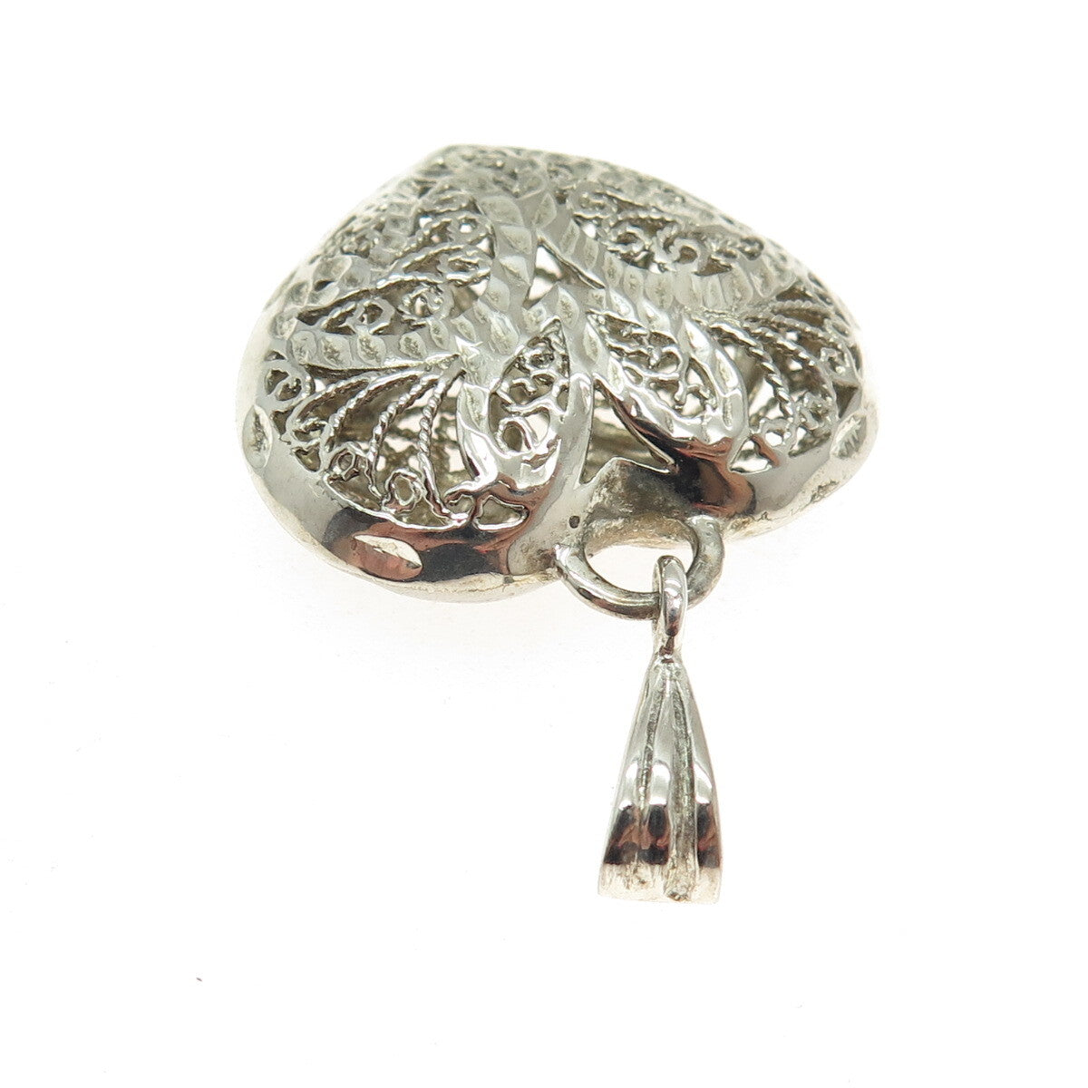 BEAU 925 Sterling Silver Vintage Diamond-Cut Filigree Heart Pendant