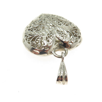 BEAU 925 Sterling Silver Vintage Diamond-Cut Filigree Heart Pendant