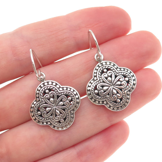 ATI Annika Witt 925 Sterling Silver Vintage Heart Floral Dangle Earrings