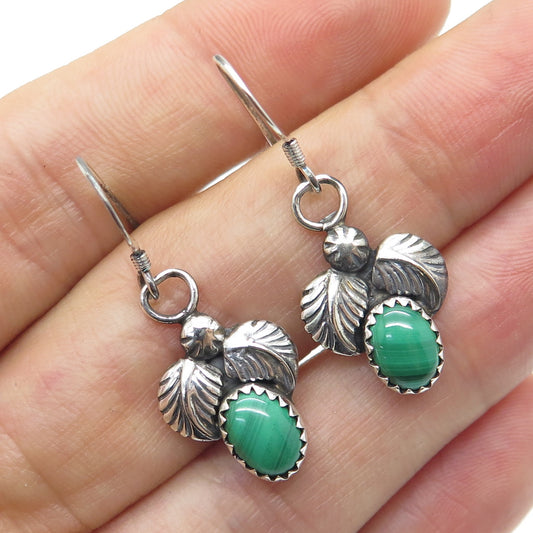 RICHARD BEGAY NAVAJO Old Pawn Sterling Silver Vintage Malachite Floral Earrings