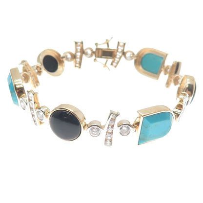 ROSS SIMONS 925 Sterling Silver 2-Tone Real Turquoise Onyx & C Z Bracelet 8"