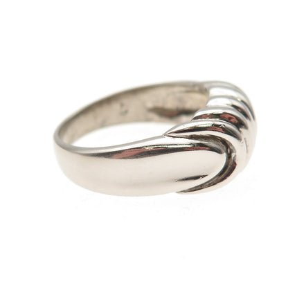 925 Sterling Silver Vintage Modernist Ribbed Oxidized Ring Size 7.25