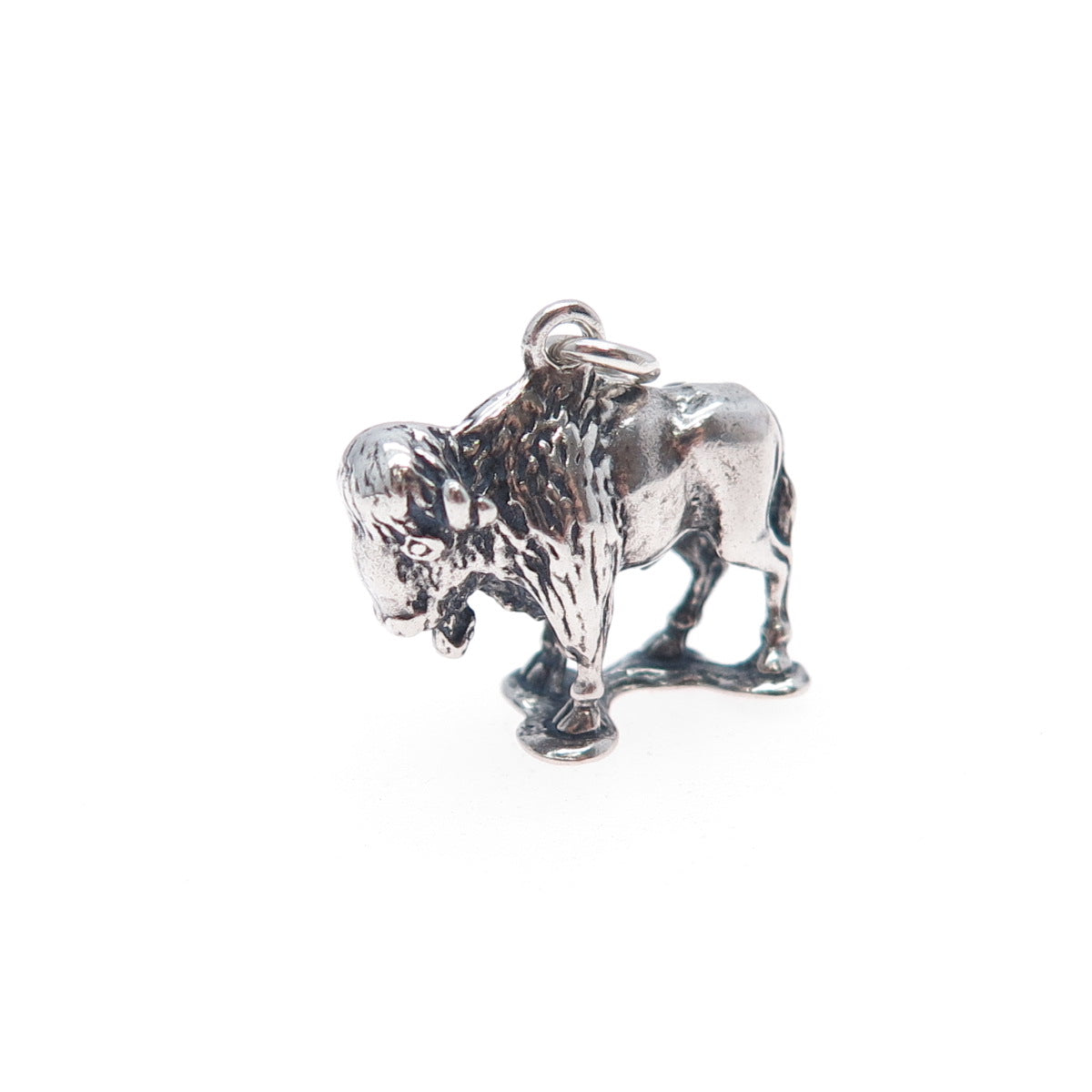 925 Sterling Silver Vintage 1984 Buffalo Oxidized Mini 3D Charm Pendant