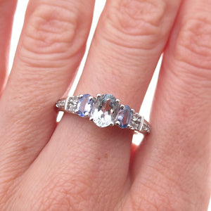 925 Sterling Silver Real Iolite Tanzanite & White Topaz Ring Size 8