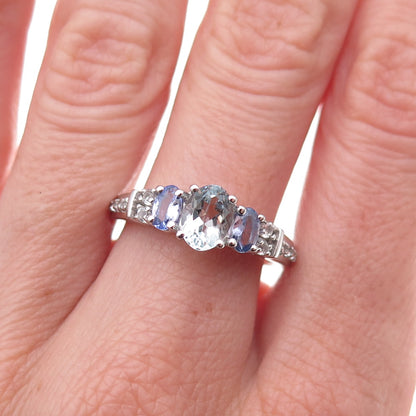 925 Sterling Silver Real Iolite Tanzanite & White Topaz Ring Size 8