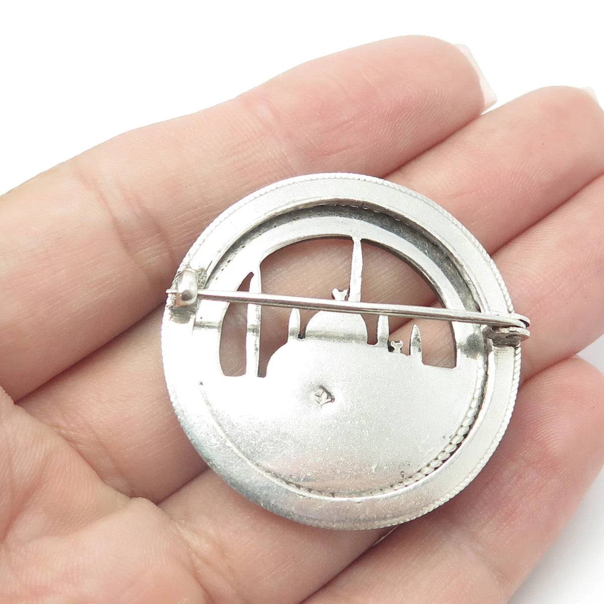 800 Silver Vintage Egypt Islamic Mosque Round Pin Brooch