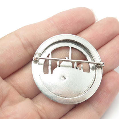 800 Silver Vintage Egypt Islamic Mosque Round Pin Brooch