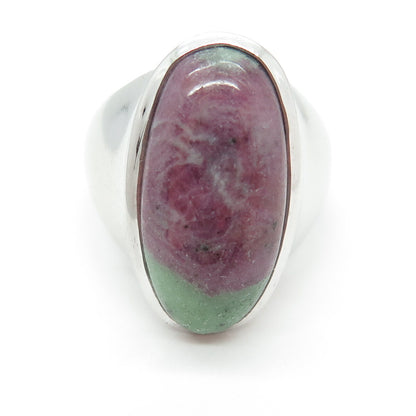 925 Sterling Silver Vintage Real Oval-Cut Zoisite Ruby Ring Size 11.25