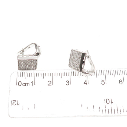 925 Sterling Silver Round-Cut C Z Sparkle Square Earrings