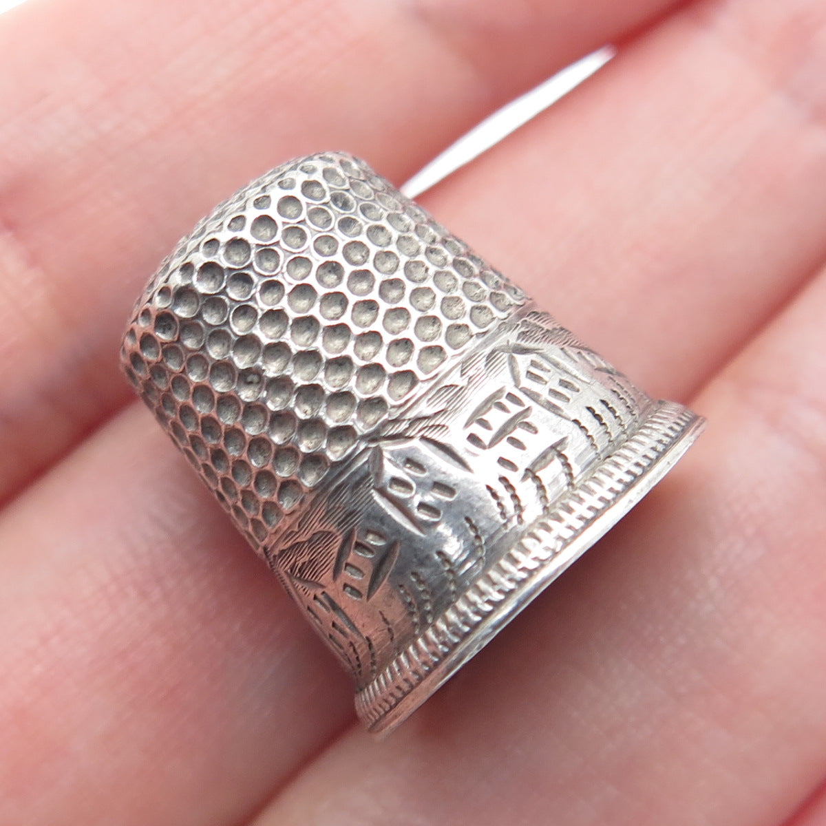 925 Sterling Silver Antique Art Deco Oxidized Thimble Size 6