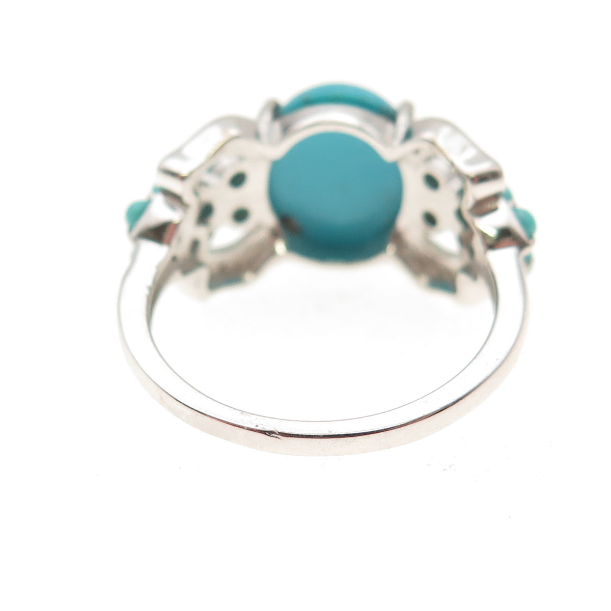 925 Sterling Silver Real Sleeping Beauty Turquoise & White Topaz Ring Size 8