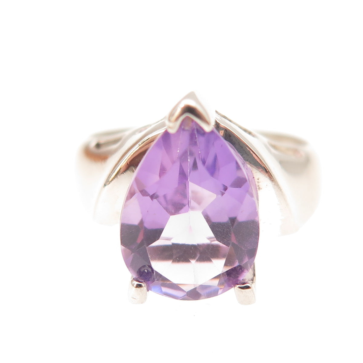 Han 925 Sterling Silver Vintage Real Pear-Cut Amethyst Ring Size 6.5