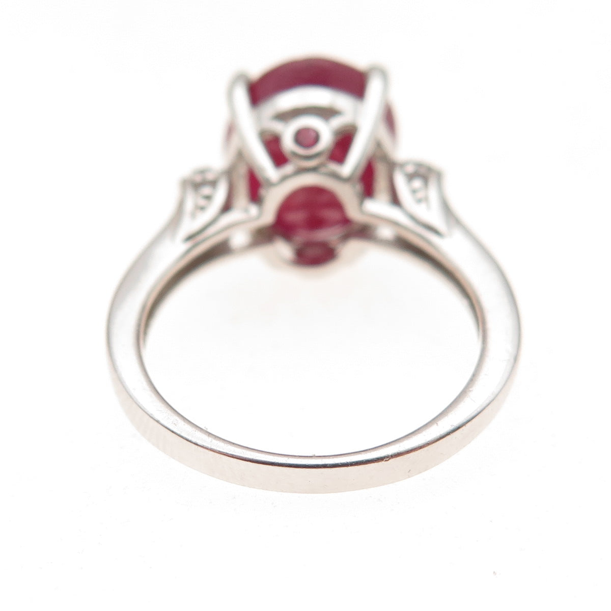 925 Sterling Silver Real Oval-Cut Ruby & Round-Cut White Topaz Ring Size 6
