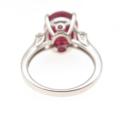 925 Sterling Silver Real Oval-Cut Ruby & Round-Cut White Topaz Ring Size 6