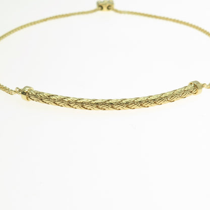 HAN 925 Sterling Silver Gold Plated Wheat Bar Bolo Adjustable Bracelet 6-10"