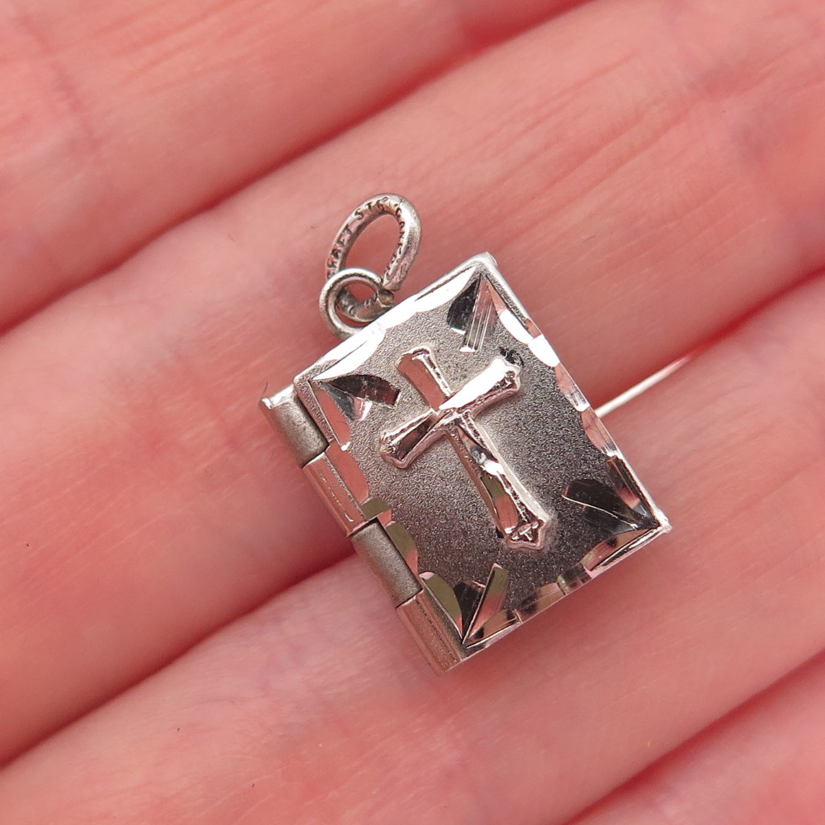 Danecraft 925 Sterling Antique Art Deco Cross Prayer Locket Mini Charm Pendant