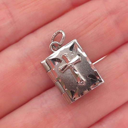 Danecraft 925 Sterling Antique Art Deco Cross Prayer Locket Mini Charm Pendant
