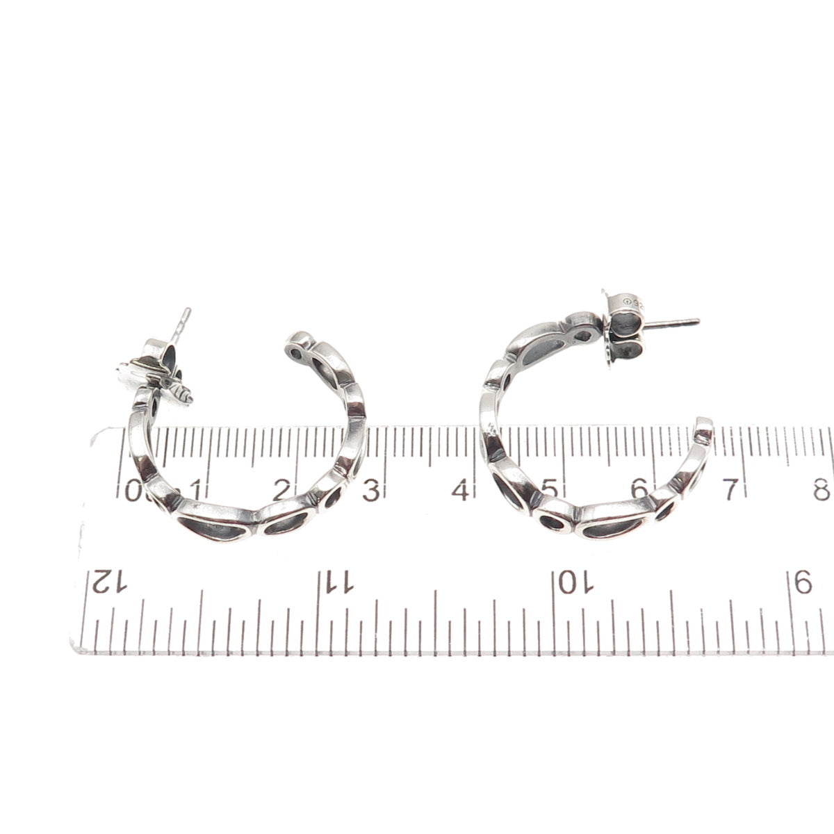 Zina 925 Sterling Silver Vintage Modernist Oval Link Oxidized Hoop Earrings