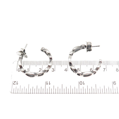 Zina 925 Sterling Silver Vintage Modernist Oval Link Oxidized Hoop Earrings