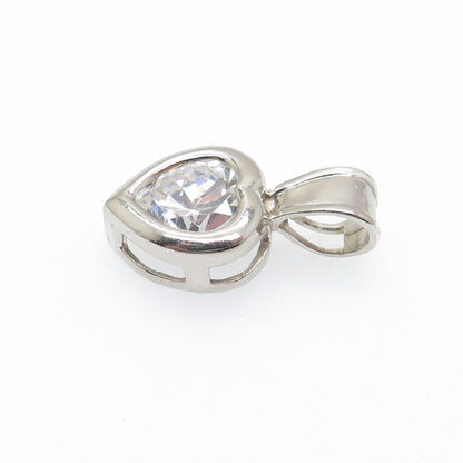 925 Sterling Silver Heart-Cut C Z Minimalist Charm Pendant