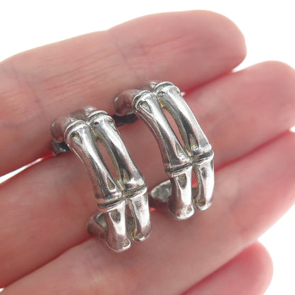 ECCLISSI 925 Sterling Silver Vintage Bamboo Hoop Oxidized Earrings