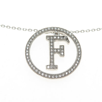 925 Sterling Silver Pave C Z Letter "F" Initial Cable Chain Necklace 16-18"