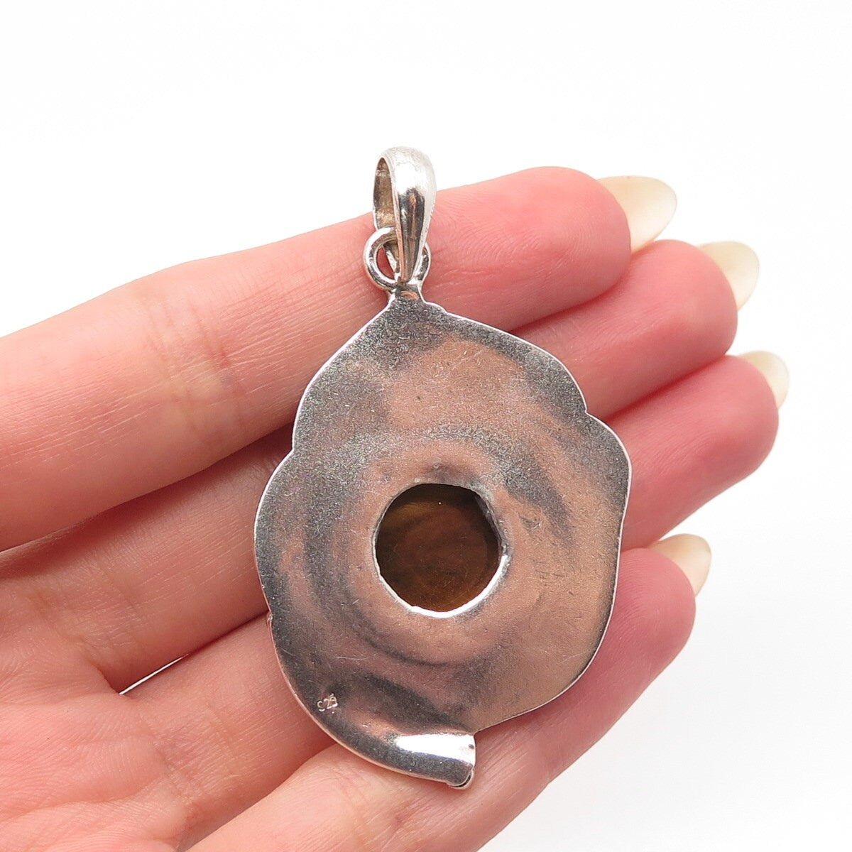 925 Sterling Silver Vintage Real Tiger Eye Gem Beaded Pendant