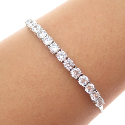 925 Sterling Silver Round-Cut C Z Tennis Link Adjustable Bolo Bracelet 6-8.25"