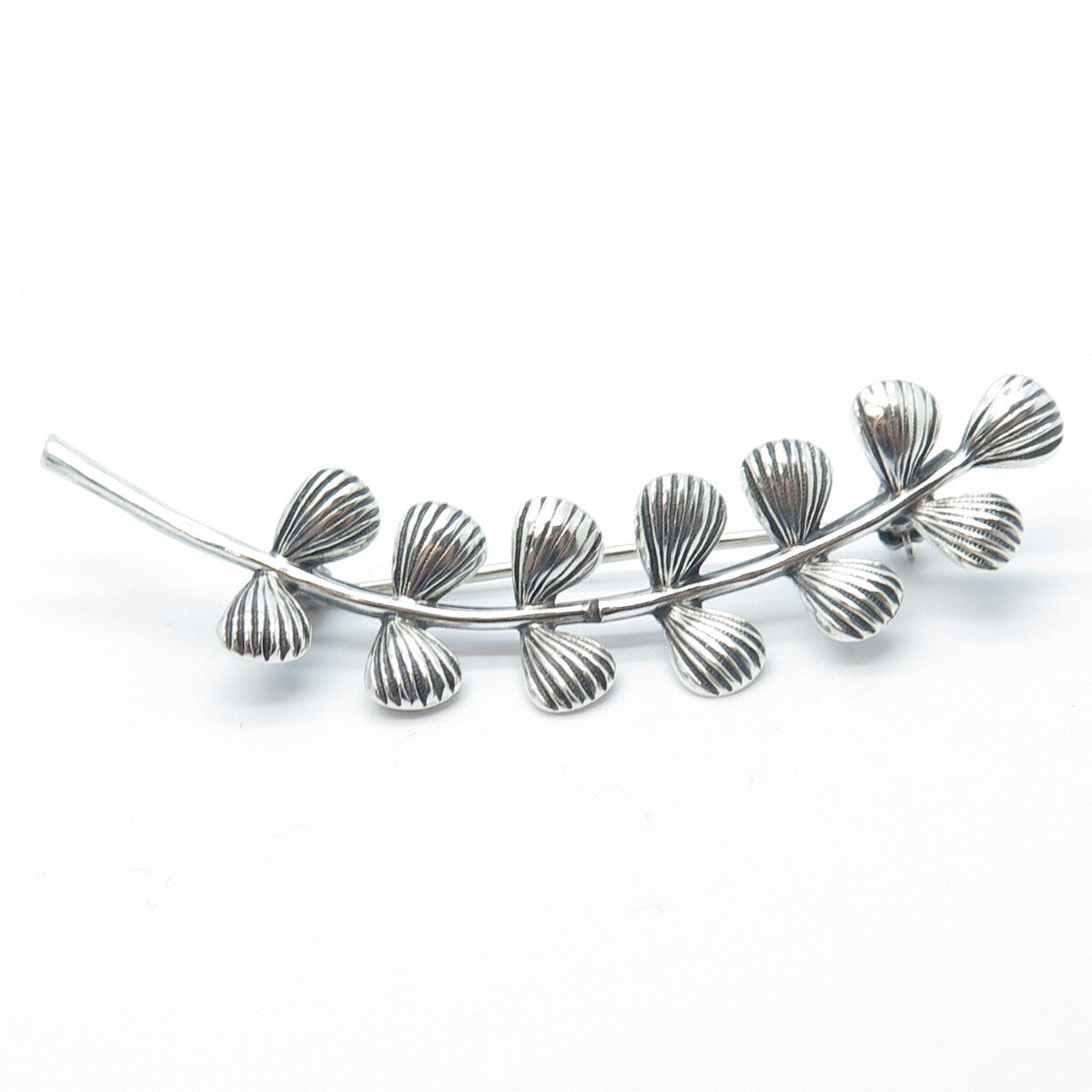 BEAU 925 Sterling Silver Antique Art Deco Laurel Leaves Pin Brooch