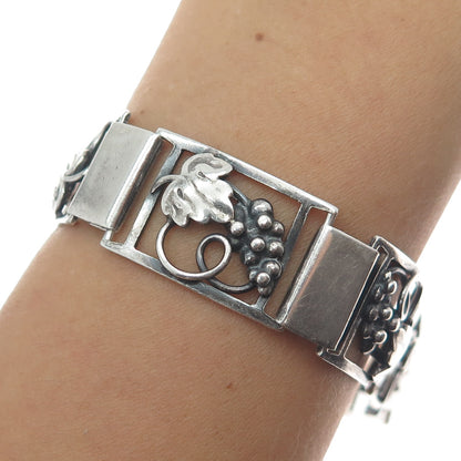 FIR. MUNKSGAARD 925 Sterling Vintage Denmark Grape Panel Link Bracelet 7.5" #244