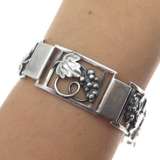 FIR. MUNKSGAARD 925 Sterling Vintage Denmark Grape Panel Link Bracelet 7.5" #244